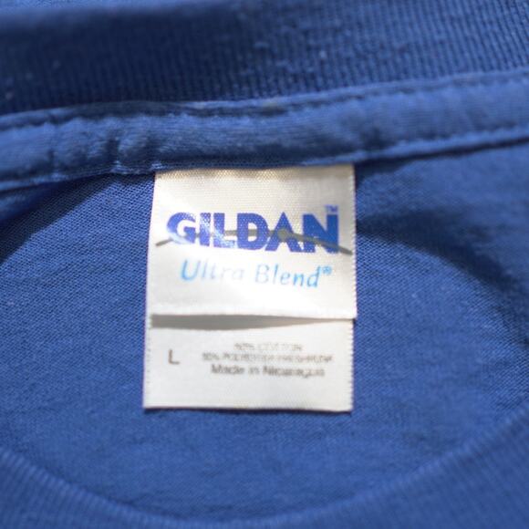 VTG Gildan 90s Minnesota Blue Brick Hockey T-Shirt Men’s L 50/50 Crew Neck OS - Picture 5 of 8